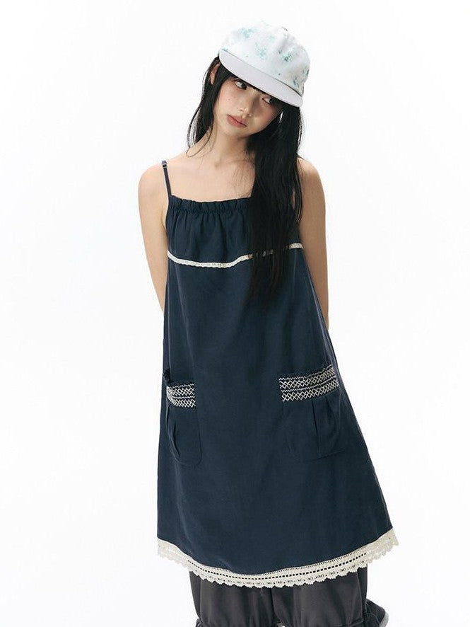 NAPSNAPS A Line Gathered Pocket Lace Trim Women&