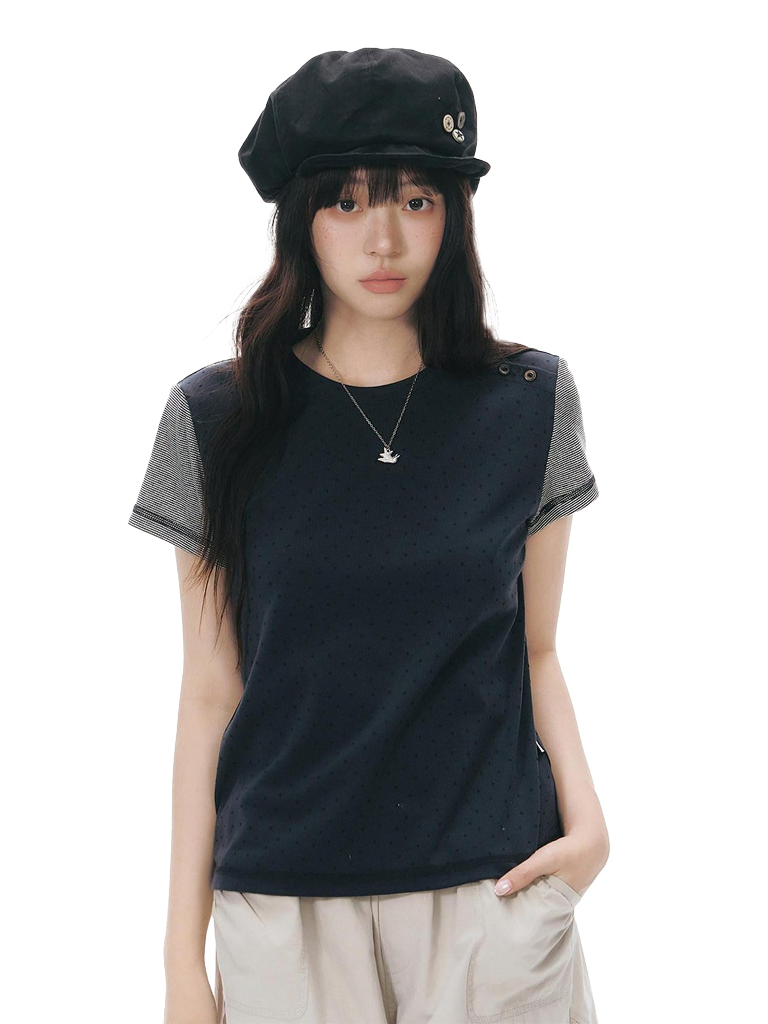 NAPSNAPS Allover Animal Colorblock Diagonal Placket Knit Women&