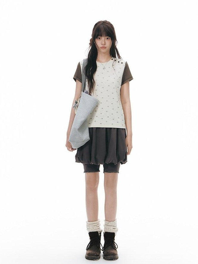 NAPSNAPS Allover Animal Colorblock Diagonal Placket Knit Women&