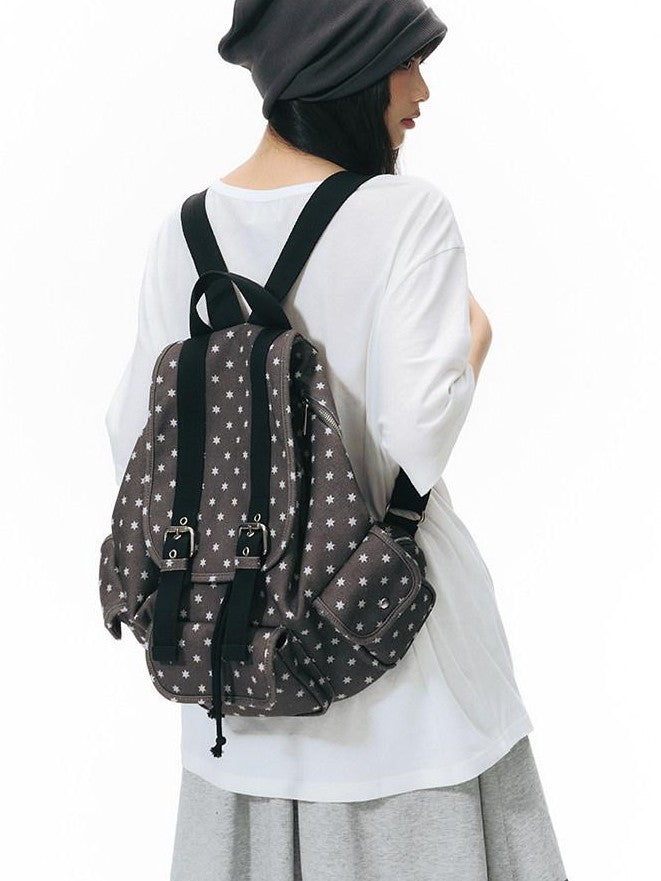 NAPSNAPS Allover Hexagram Print Multi Pocket Foldable Women&