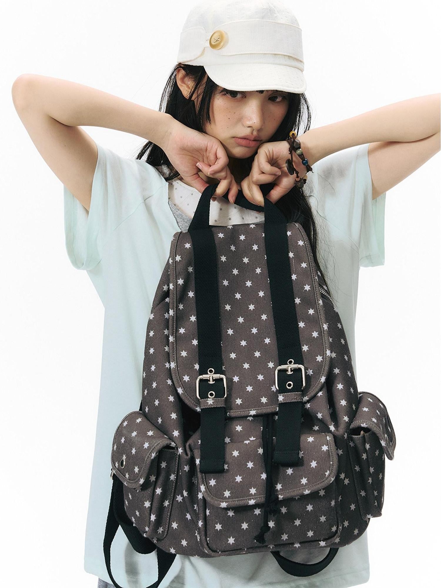 NAPSNAPS Allover Hexagram Print Multi Pocket Foldable Women&