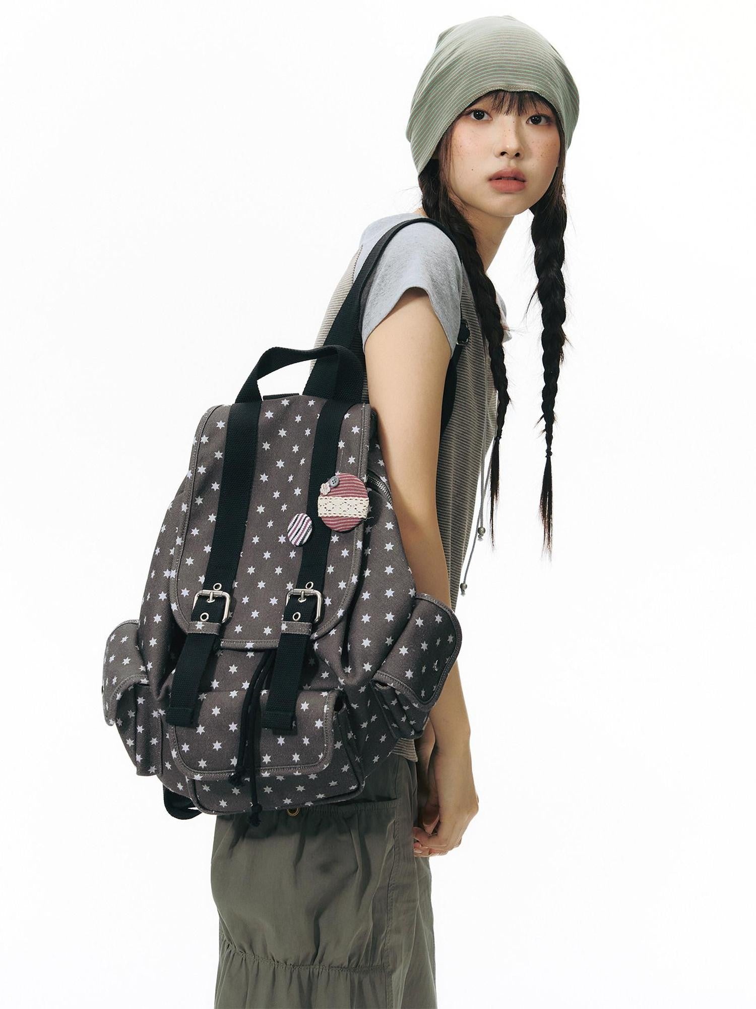 NAPSNAPS Allover Hexagram Print Multi Pocket Foldable Women&