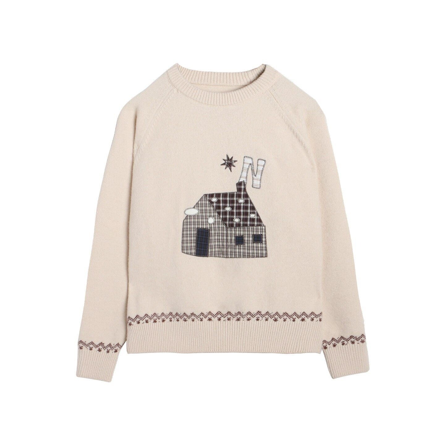 NAPSNAPS_Apricot_Cartoon_Applique_Colorblock_Round_Neck_Knitted_Women&