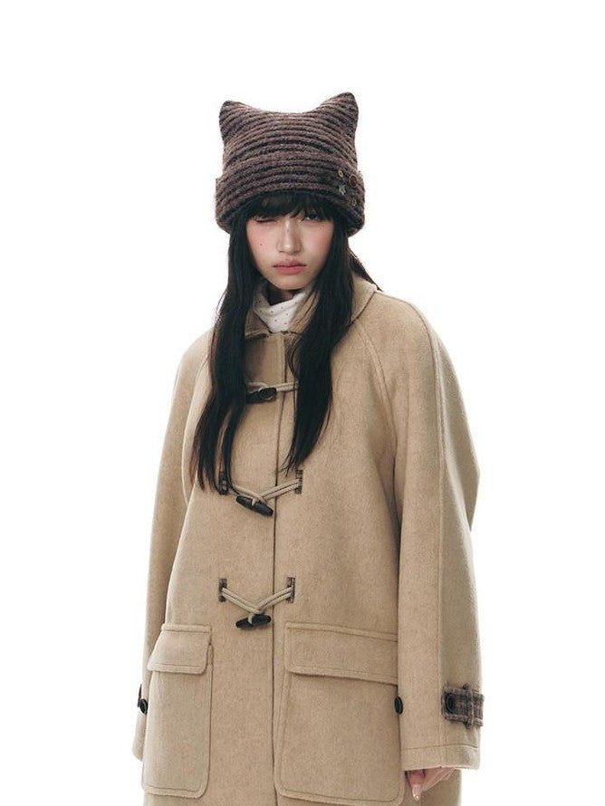 NAPSNAPS Apricot Patchwork Plaid Toggle Polo Collar Women&