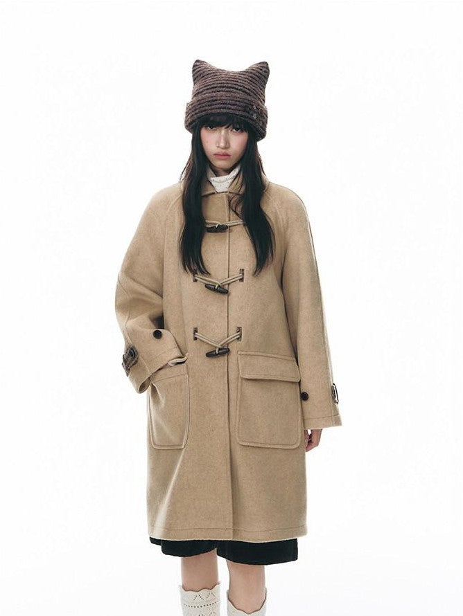 NAPSNAPS Apricot Patchwork Plaid Toggle Polo Collar Women&