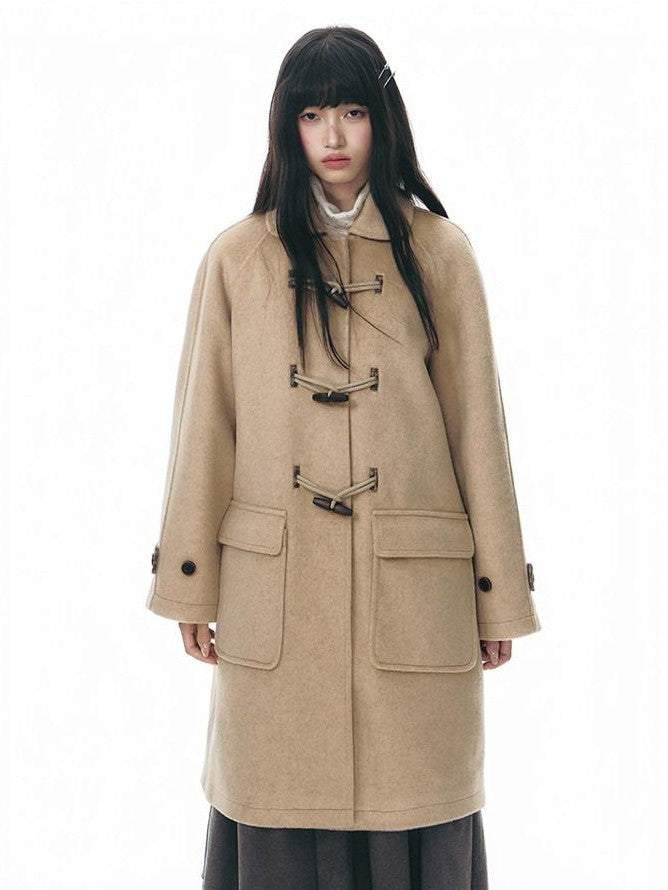 NAPSNAPS Apricot Patchwork Plaid Toggle Polo Collar Women&