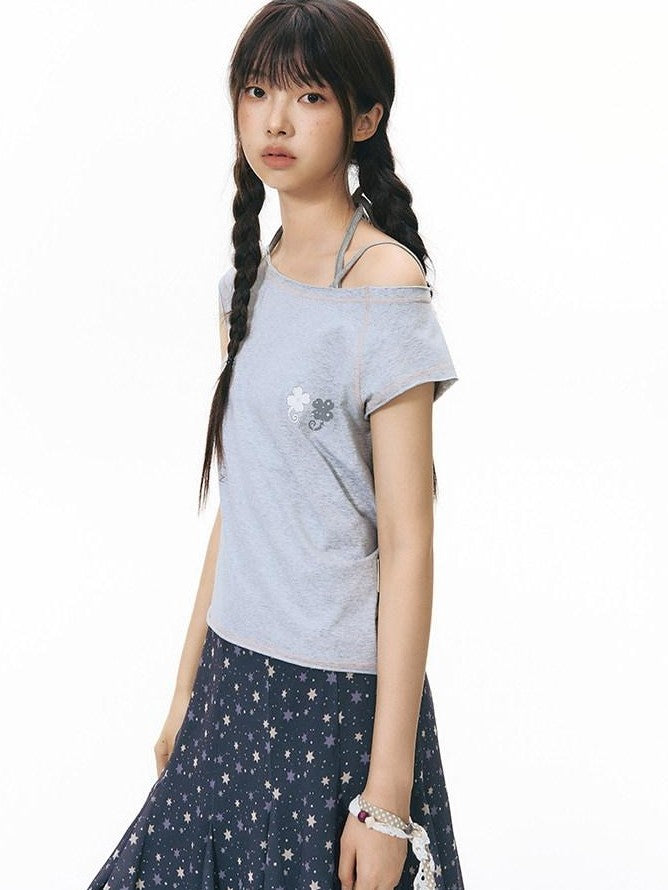 NAPSNAPS Apricot Star Print Lace Mid Waist Side Zipper Women&