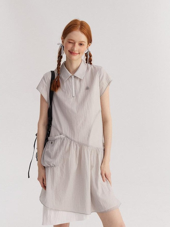 NAPSNAPS Asymmetric Double Layer Pleated Shirt Women&
