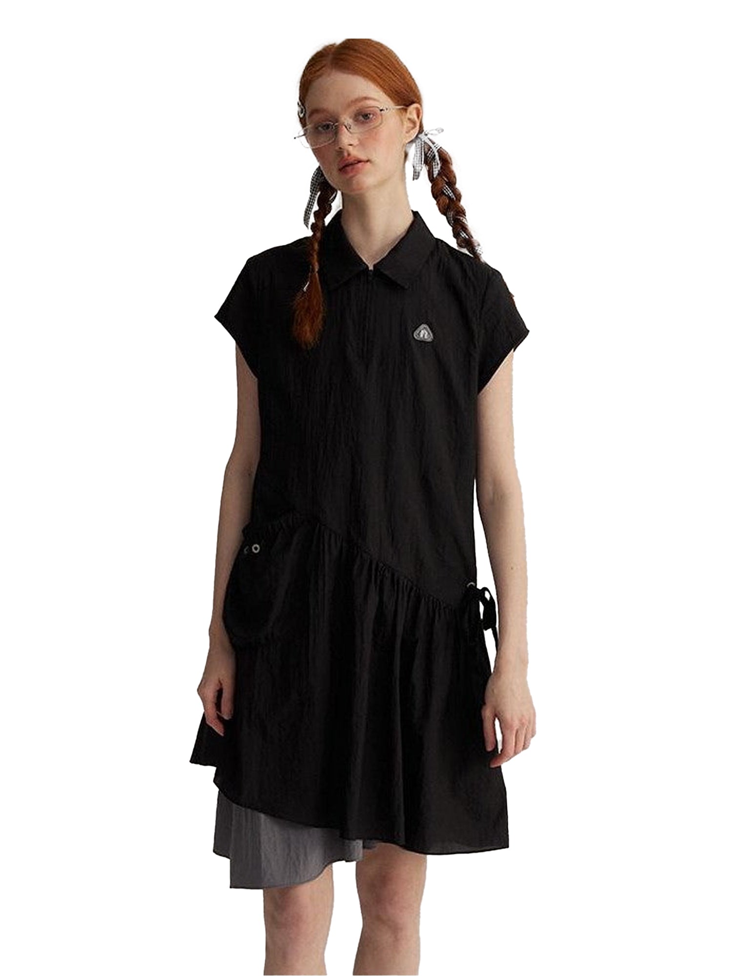 NAPSNAPS Asymmetric Double Layer Pleated Shirt Women&