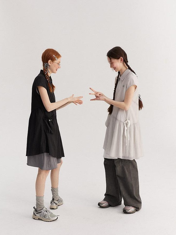 NAPSNAPS Asymmetric Double Layer Pleated Shirt Women&