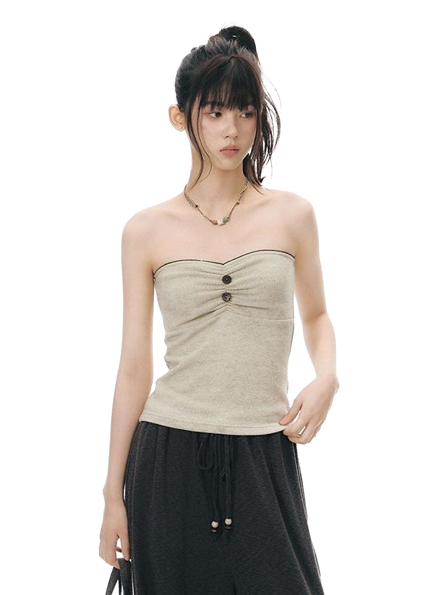 NAPSNAPS Beige Cropped Ruched Fitted Women&