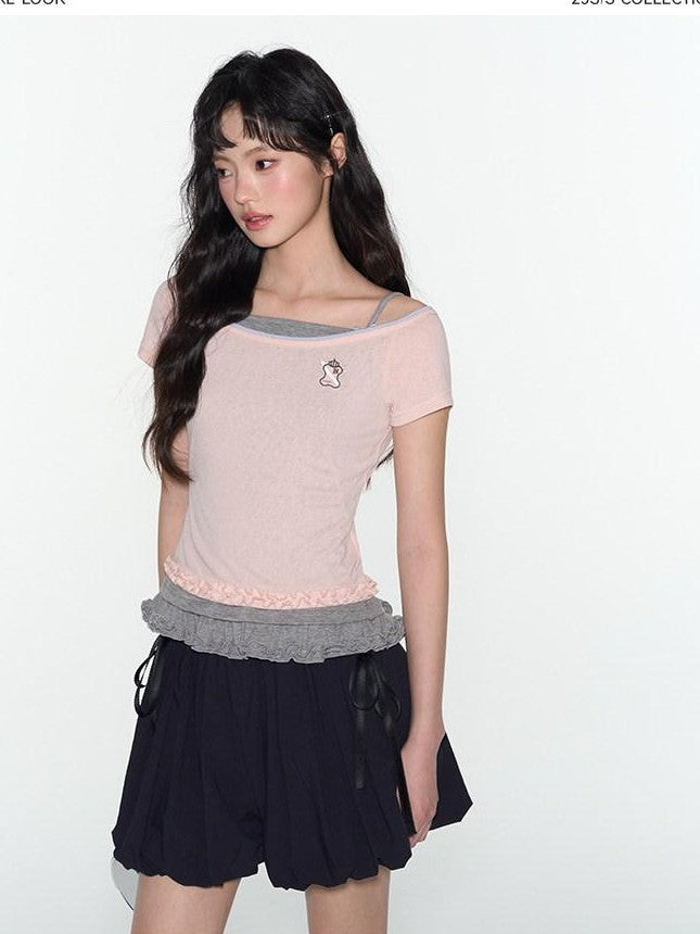 NAPSNAPS Big Round Neck Colorblock Embroidered Women&