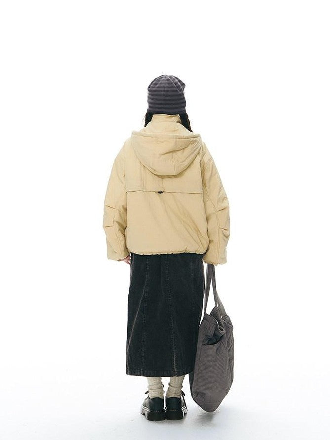 NAPSNAPS Black Detachable Hood Spliced Fur Lined Women&