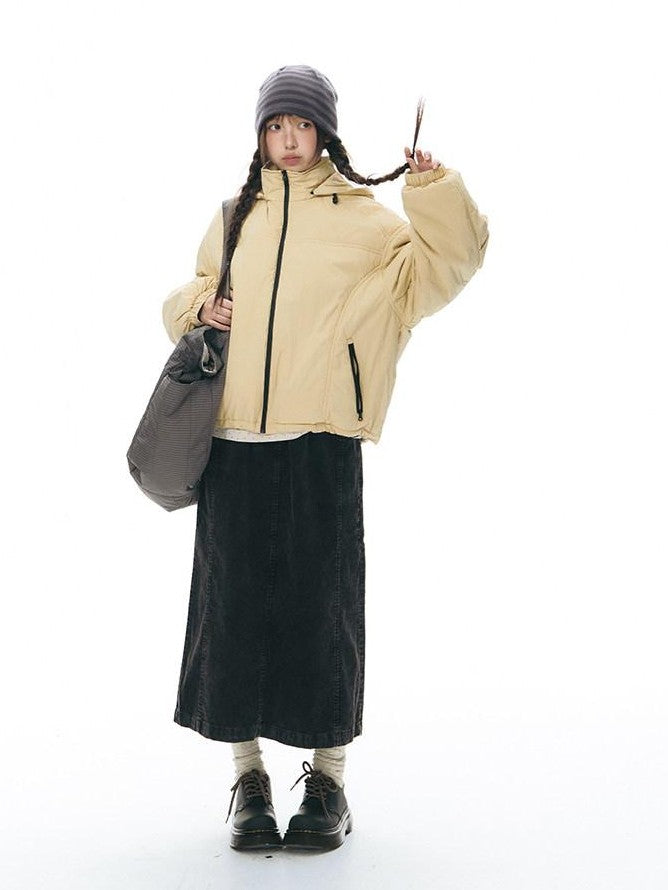NAPSNAPS Black Detachable Hood Spliced Fur Lined Women&