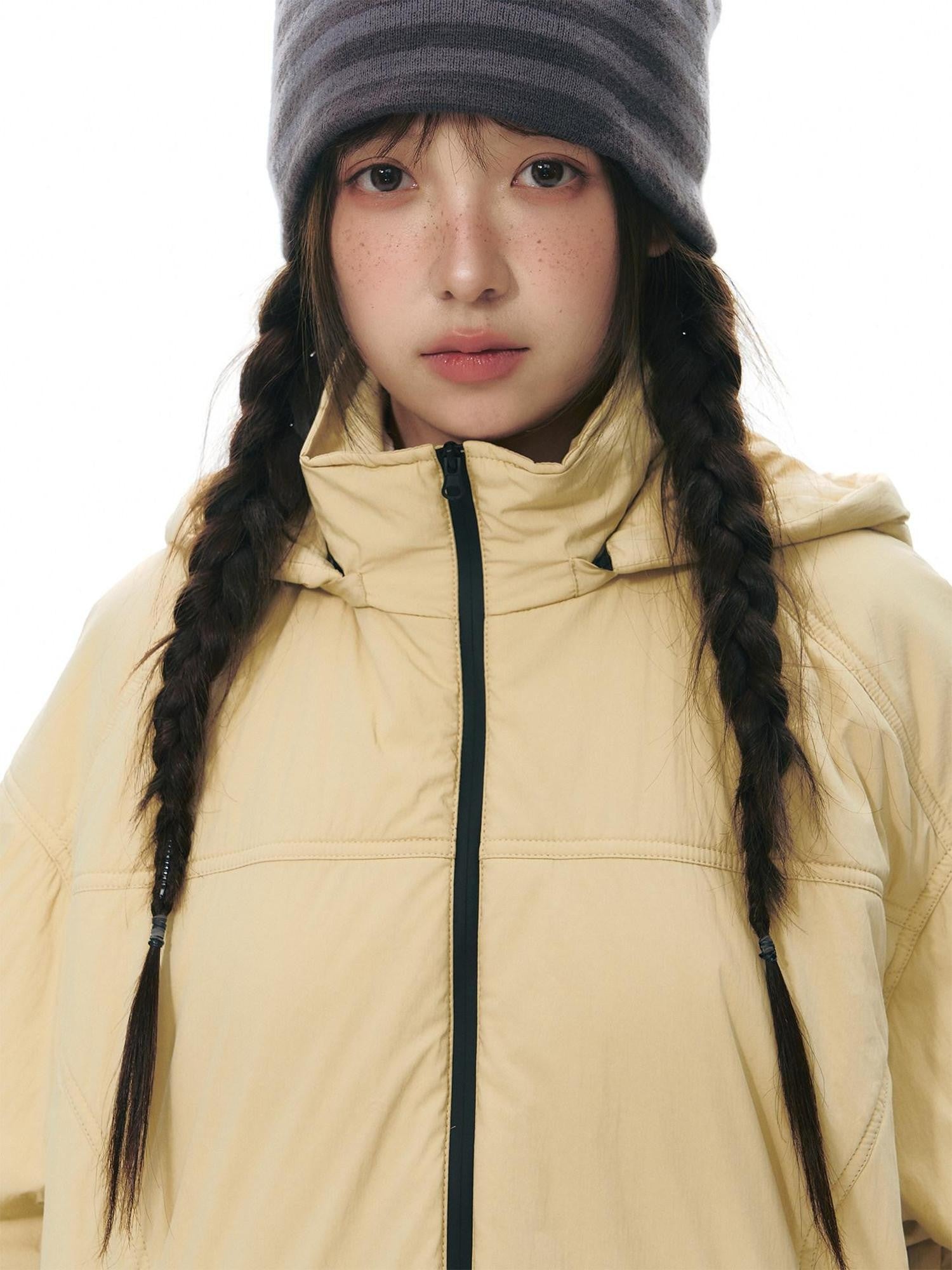 NAPSNAPS Black Detachable Hood Spliced Fur Lined Women&