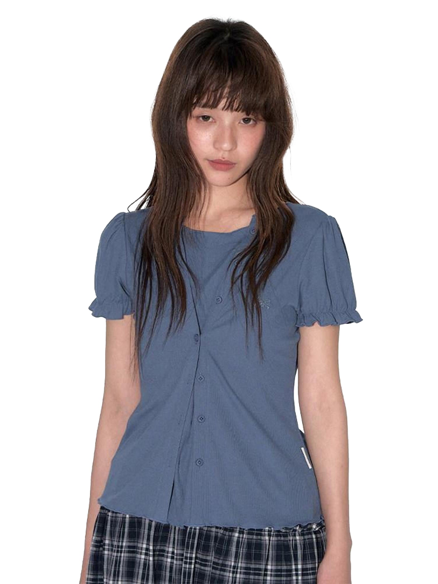 NAPSNAPS Blue Embroidered Puff Sleeve Women&