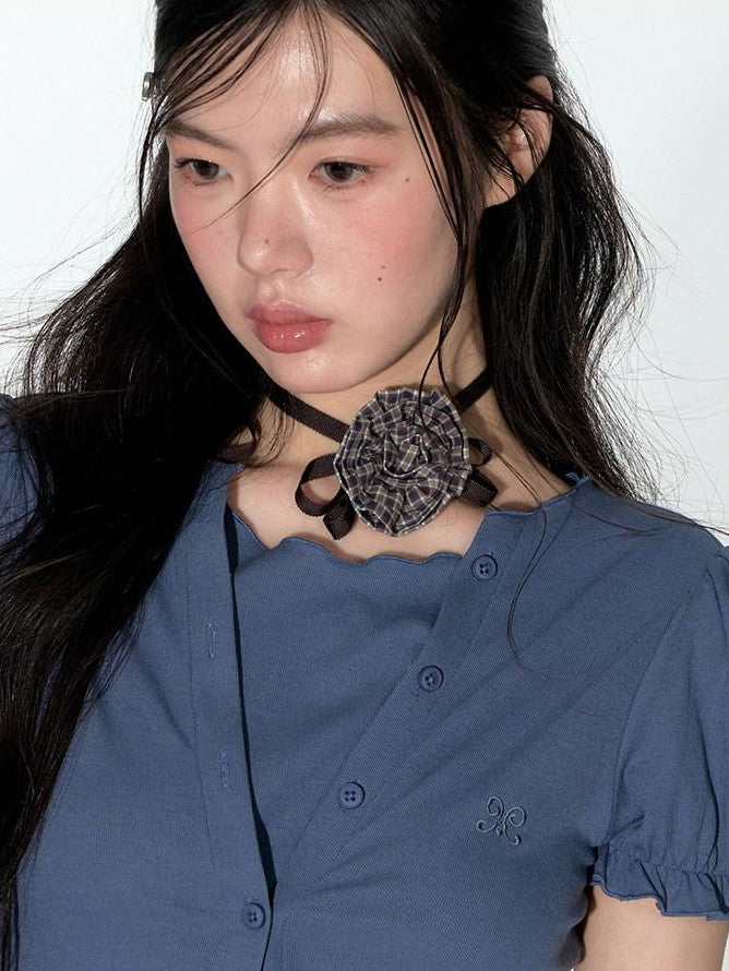NAPSNAPS Blue Embroidered Puff Sleeve Women&