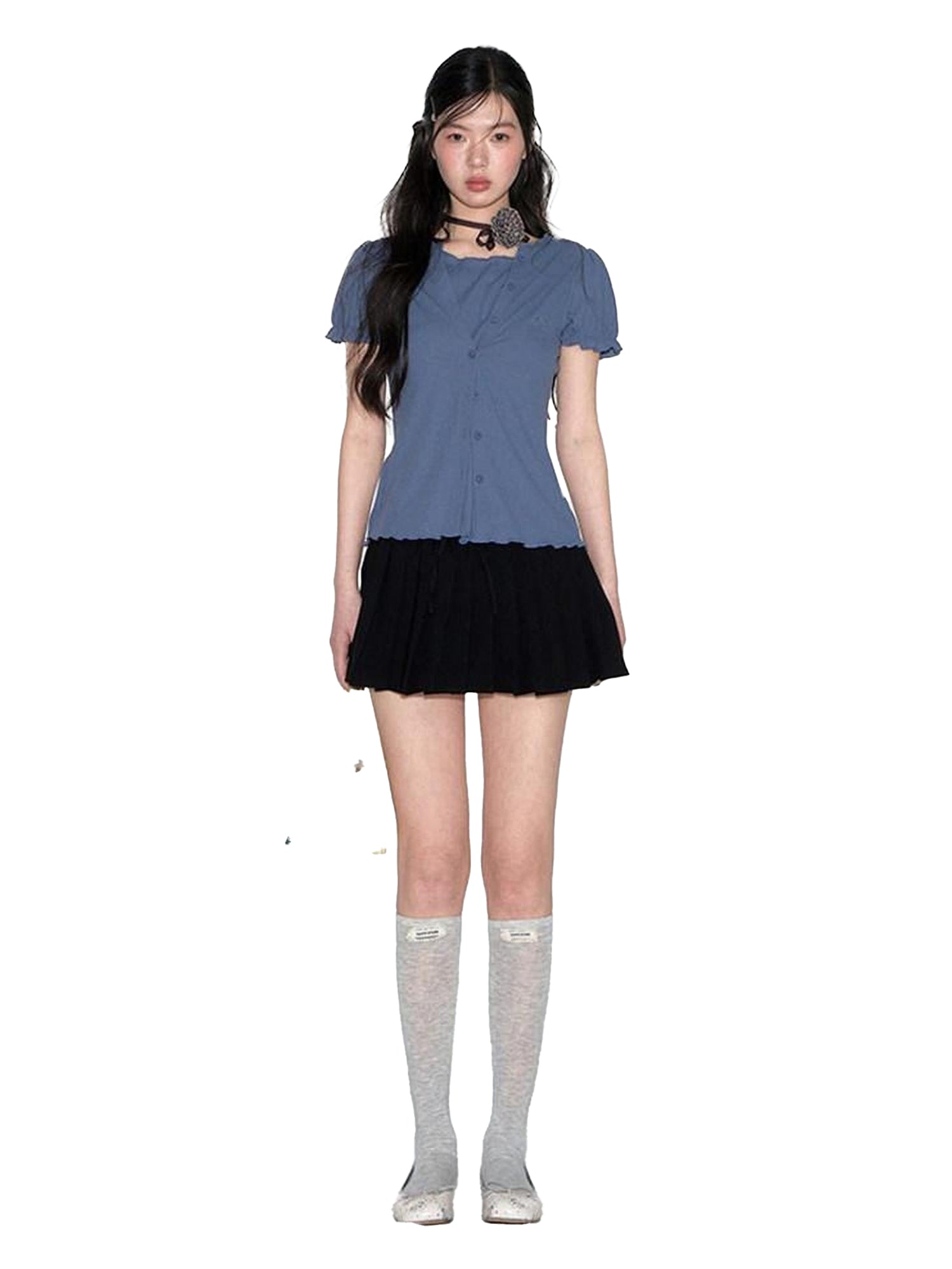 NAPSNAPS Blue Embroidered Puff Sleeve Women&