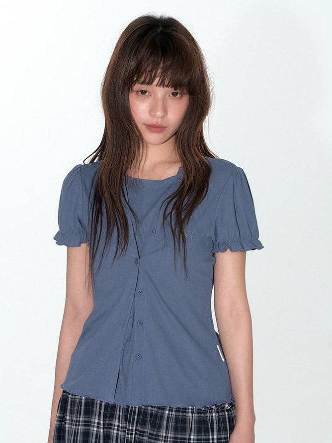 NAPSNAPS Blue Embroidered Puff Sleeve Women&