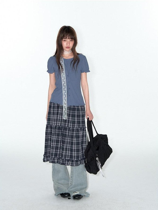 NAPSNAPS Blue Embroidered Puff Sleeve Women&