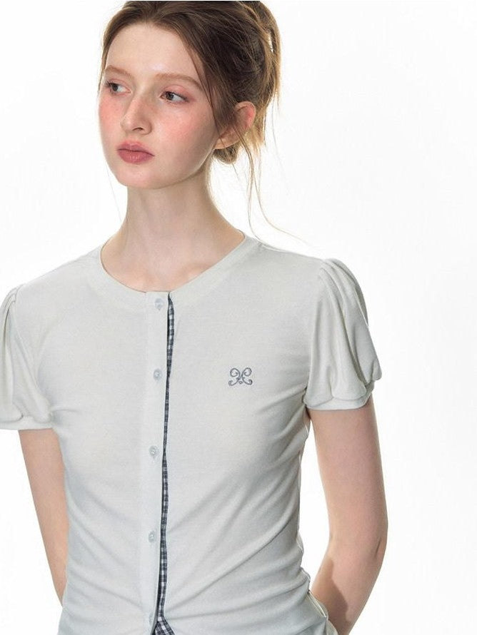 NAPSNAPS Blue Gingham Patchwork Embroidered Ruffle Slim Women&
