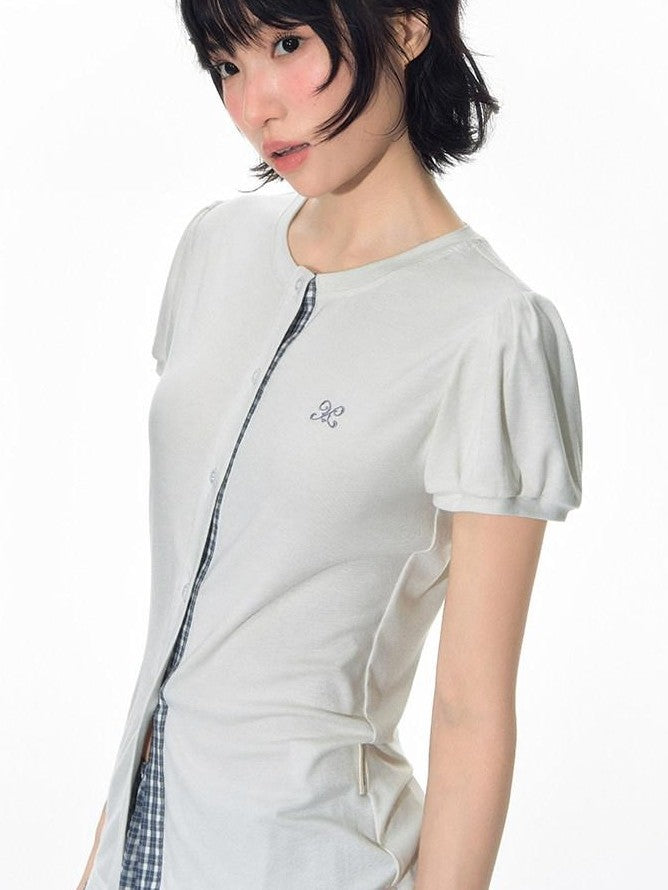 NAPSNAPS Blue Gingham Patchwork Embroidered Ruffle Slim Women&