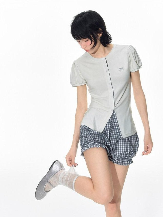 NAPSNAPS Blue Gingham Patchwork Embroidered Ruffle Slim Women&