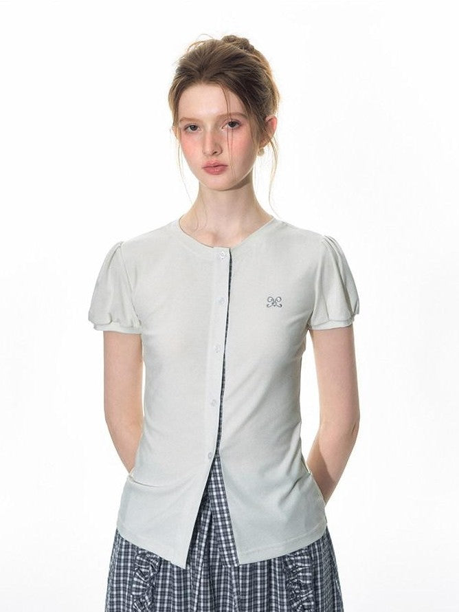 NAPSNAPS Blue Gingham Patchwork Embroidered Ruffle Slim Women&