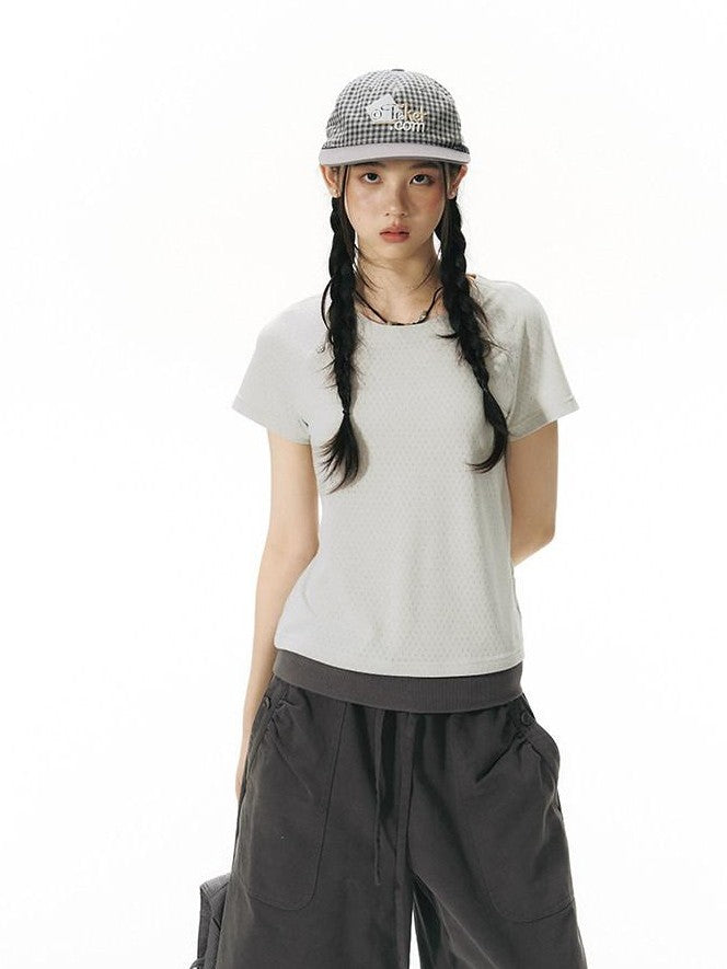 NAPSNAPS Blue Gray Patchwork Raglan Button Knit Women&