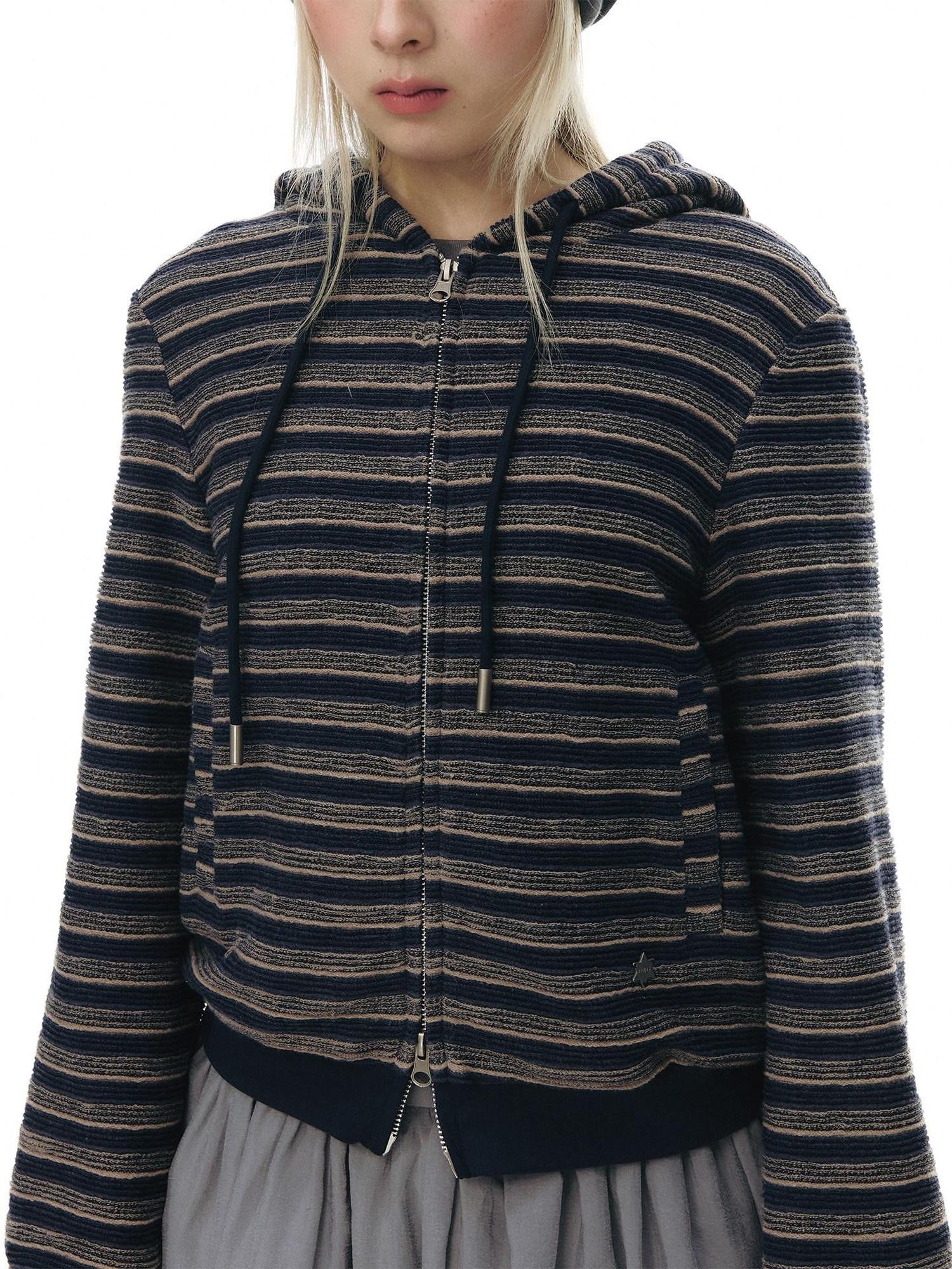 NAPSNAPS Blue Textured Striped Zip Up Women&