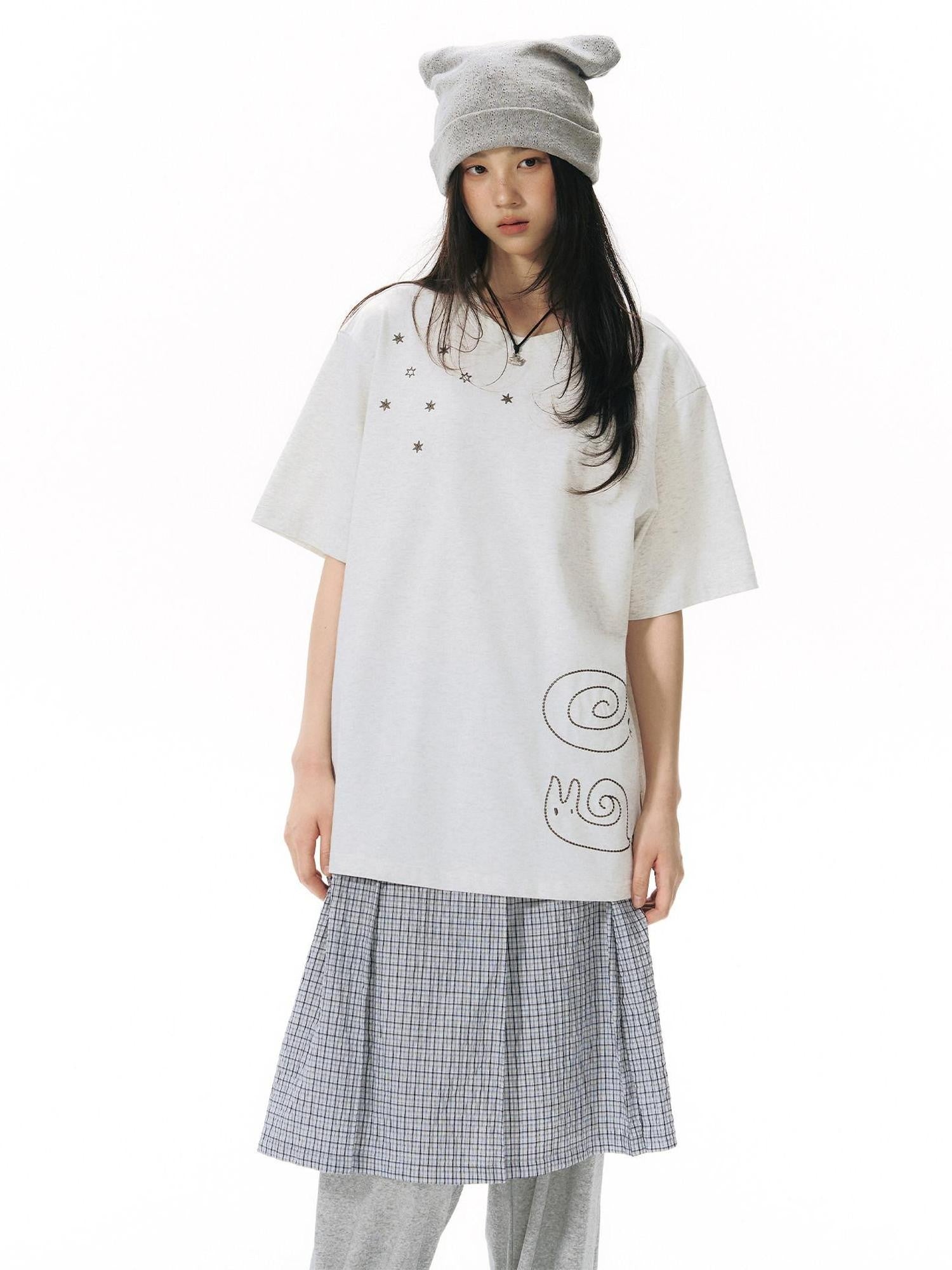 NAPSNAPS Blue White Plaid Patchwork Skirt Overlay Straight Women&