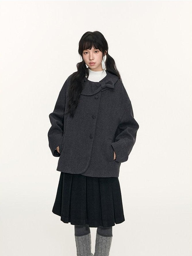 NAPSNAPS Bow Round Collar Asymmetrical Placket Women&
