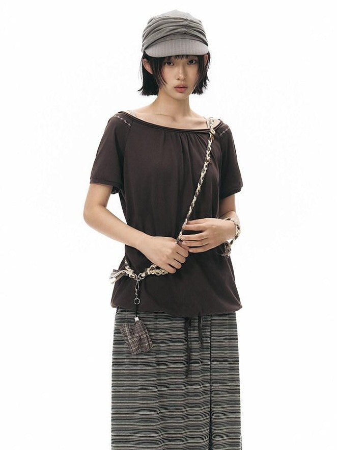 NAPSNAPS Brown Plaid Handwoven Button Handmade Woven Women&