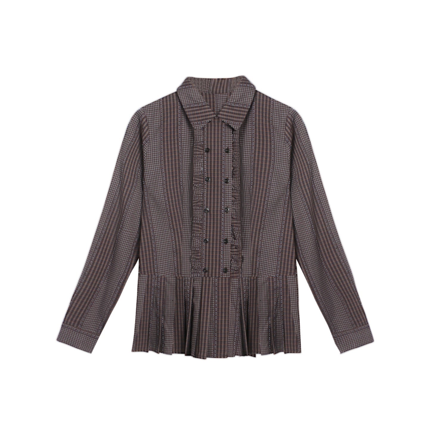 NAPSNAPS_Brown_Purple_Plaid_Lettuce_Edge_Double_Placket_Women&