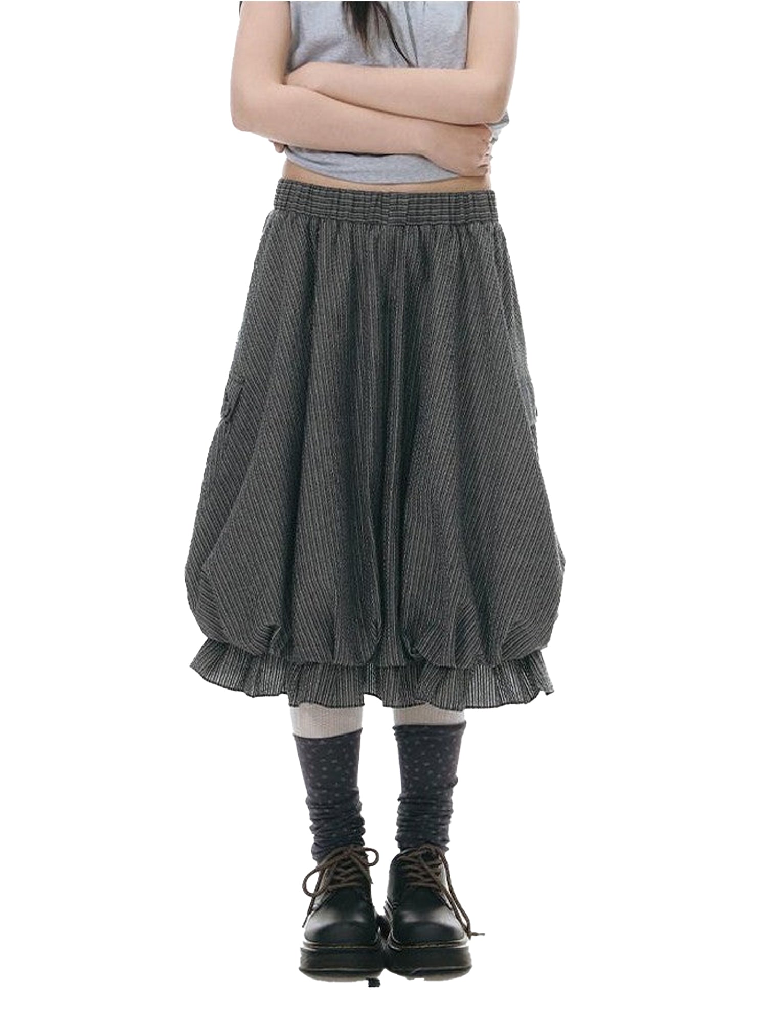 NAPSNAPS Cargo Large Pockets Ruched Tulip Women&