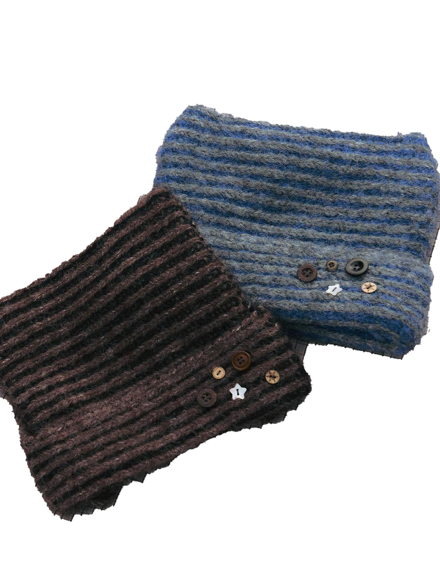 NAPSNAPS Cat Ear Button Striped Handmade Thick Knitted Women&