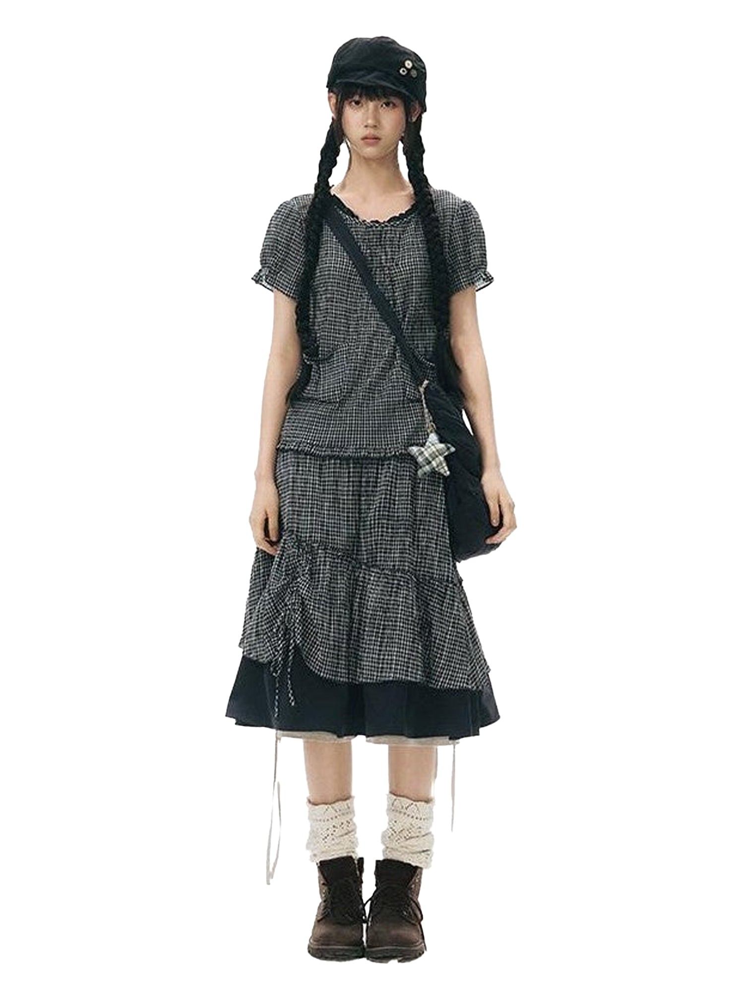 NAPSNAPS Checked Asymmetric Placket Ruffle Women&