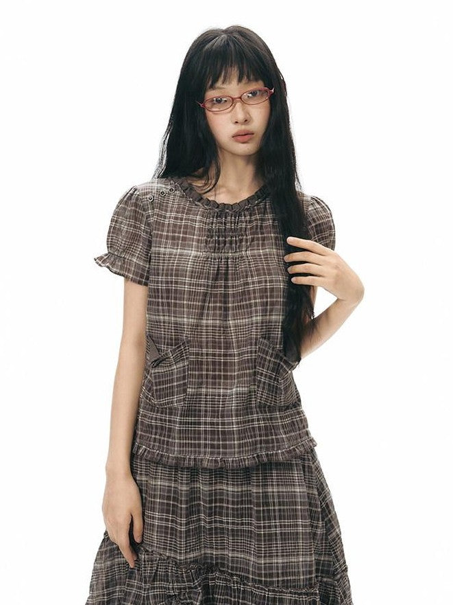NAPSNAPS Checked Asymmetric Placket Ruffle Women&