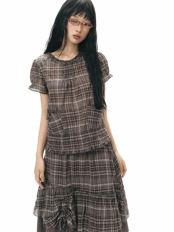 NAPSNAPS Checked Asymmetric Placket Ruffle Women&