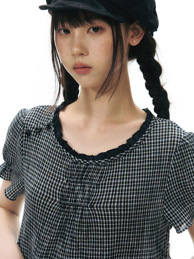 NAPSNAPS Checked Asymmetric Placket Ruffle Women&