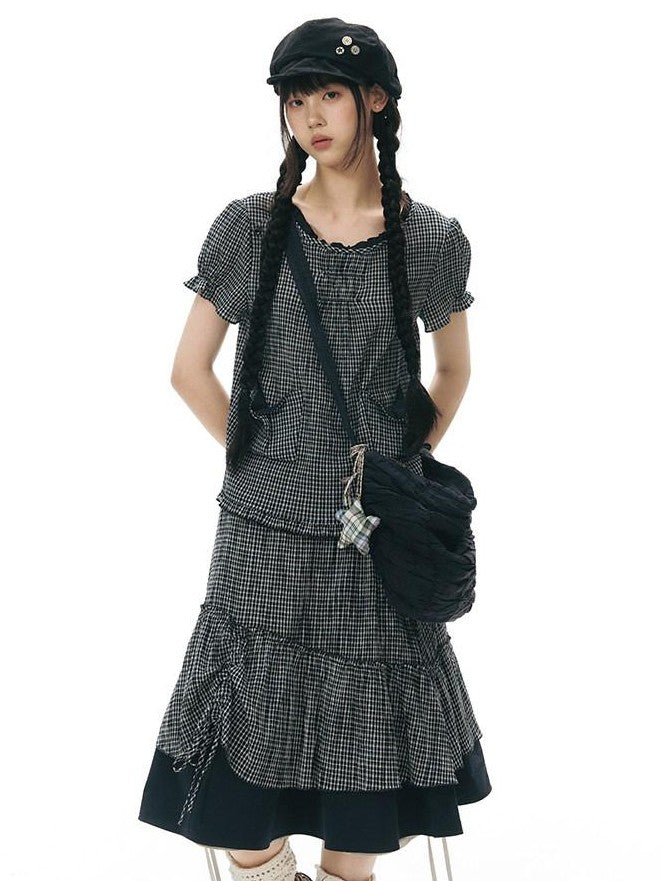 NAPSNAPS Checked Asymmetric Placket Ruffle Women&
