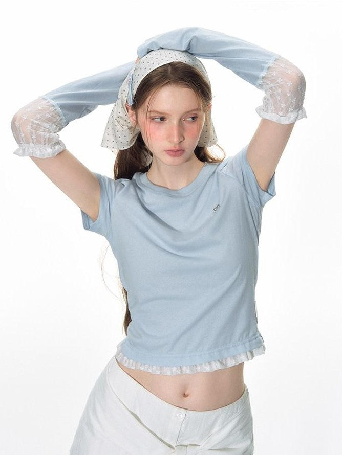 NAPSNAPS Cloud Sky Blue Lace Panel Embroidered Women&