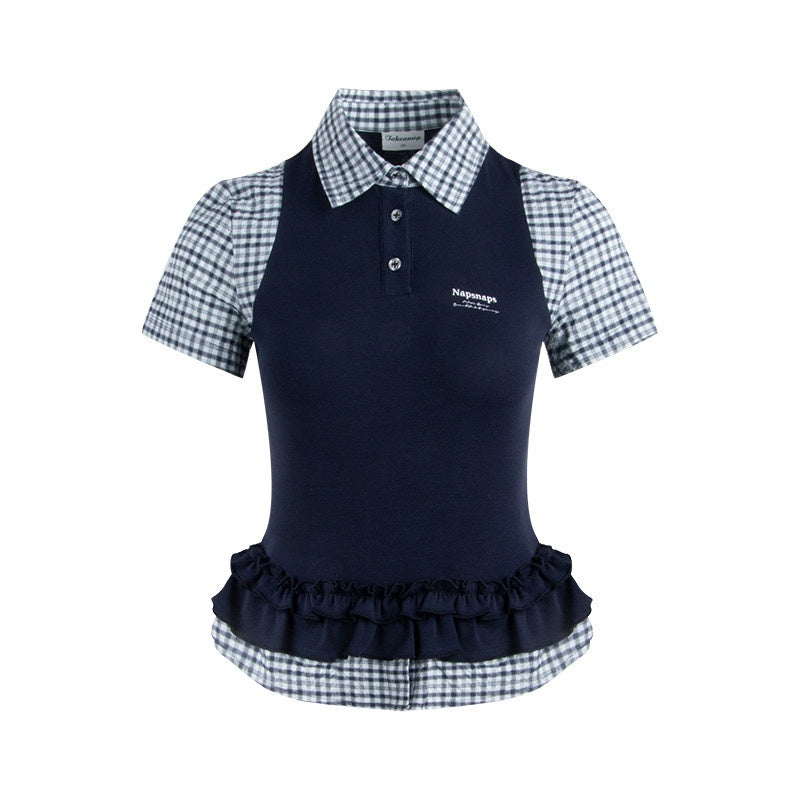 NAPSNAPS_College_Plaid_Embroidered_Faux_Ruffle_Polo_Women&
