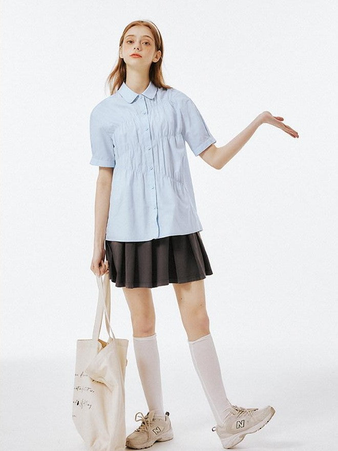 NAPSNAPS College Pleated Shirred Buttoned Women&