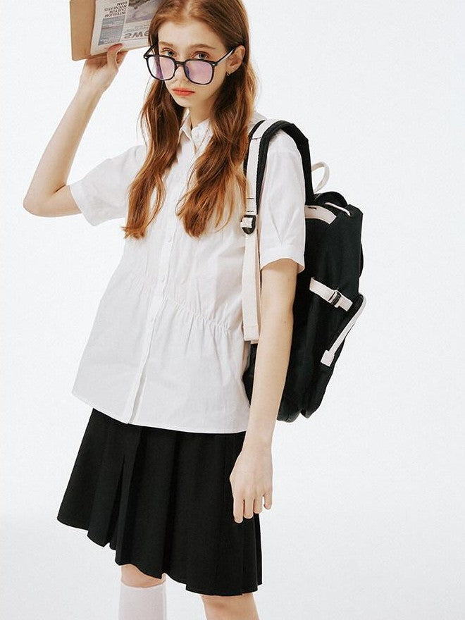 NAPSNAPS College Pleated Shirred Buttoned Women&