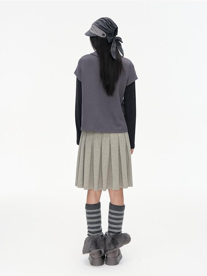 NAPSNAPS Color Block Faux Two Piece Knit Doll Collar Women&
