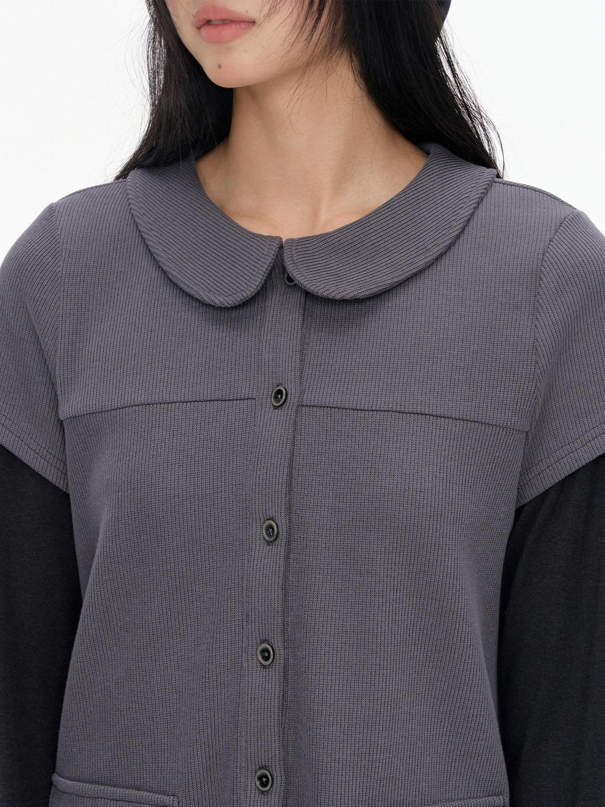 NAPSNAPS Color Block Faux Two Piece Knit Doll Collar Women&