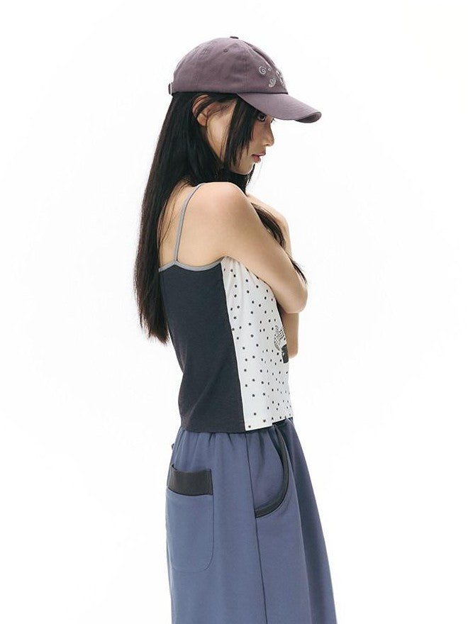 NAPSNAPS Colorblock Allover Print Round Neck Cropped Women&