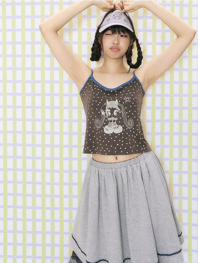 NAPSNAPS Colorblock Allover Print Round Neck Cropped Women&