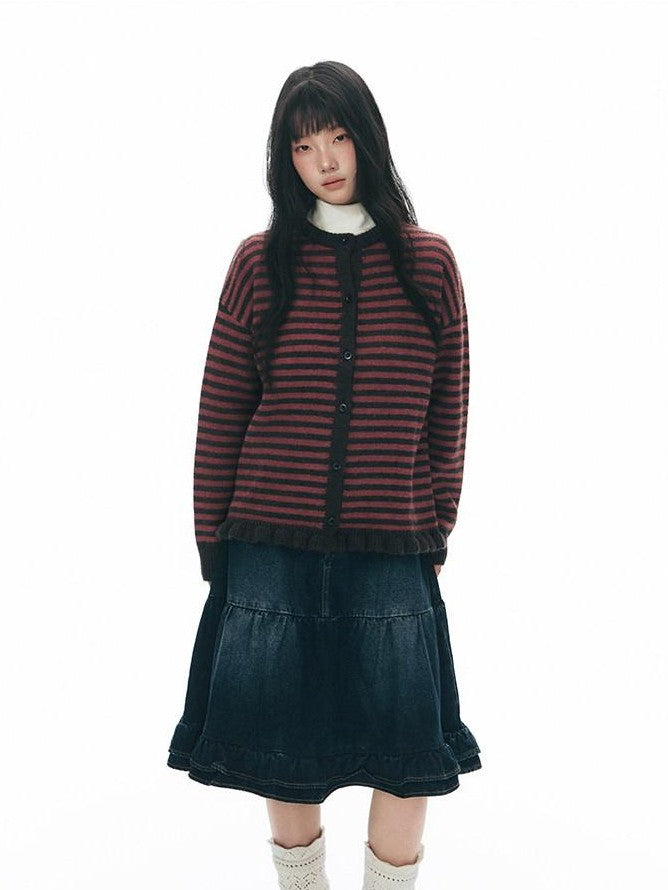 NAPSNAPS Colorblock Striped Ruffle Hem Crewneck Women&